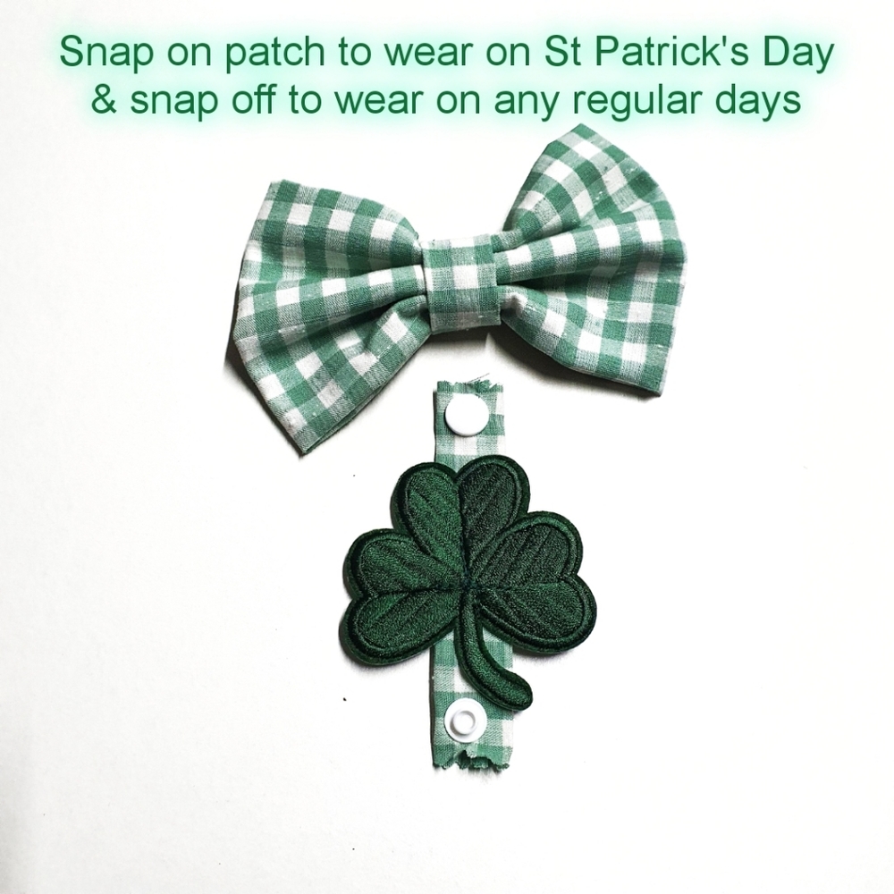 🐶 3 for $15 * Pablo St. Patrick's Cotton Snap On Patch Dog Bow Tie - Picture 2 of 5